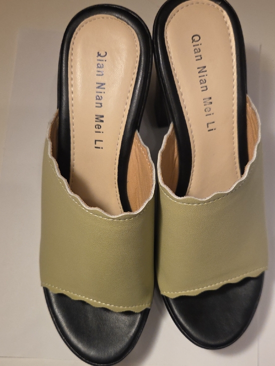 Shoes - Olive Green Open-Toe Mule Heels
